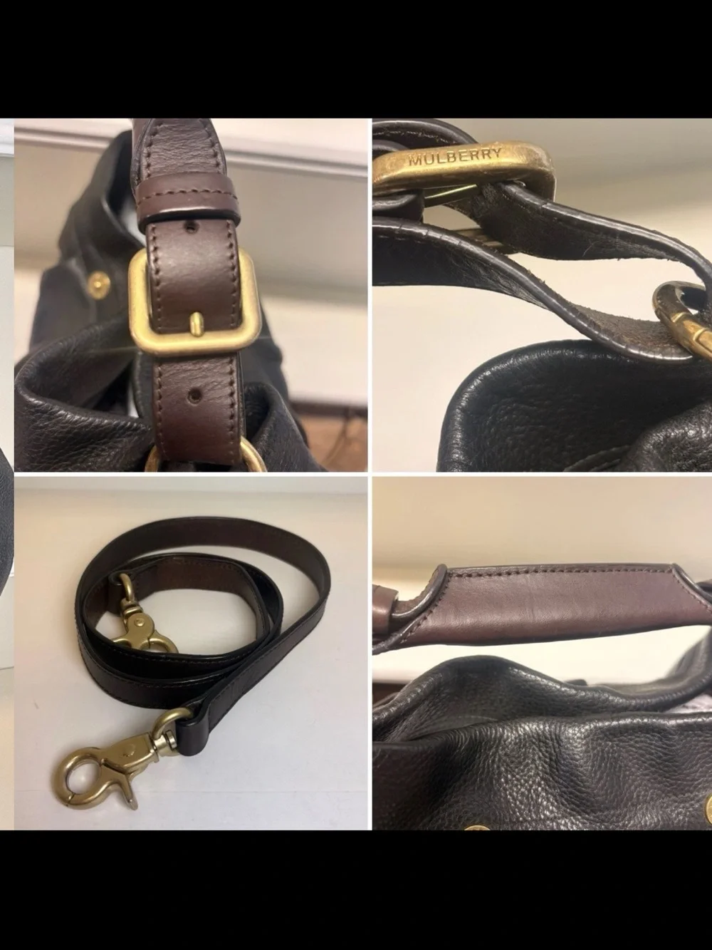 Mulberry Dark Brown Pebbled Leather Hobo with Brass Plaque